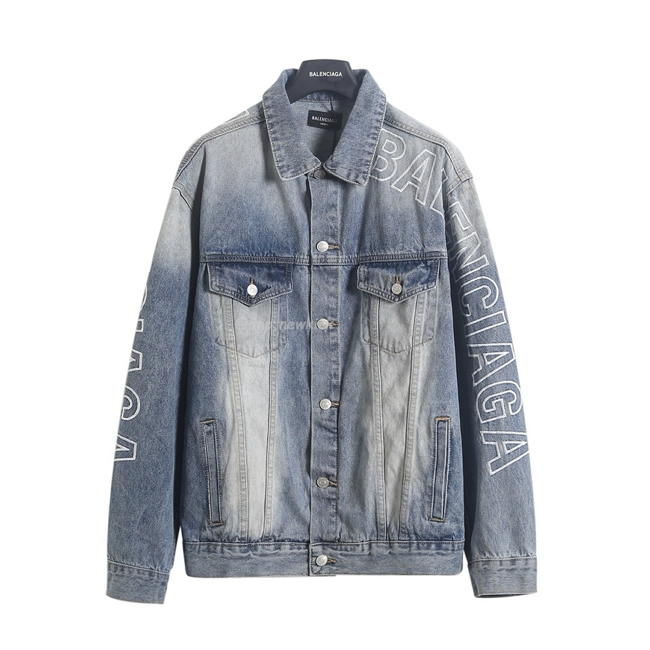 Balenciaga Logo Embroidered Denim Jacket Blue (1) - newkick.org